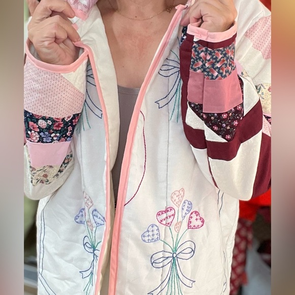 Vintage OOAK Handmade Quilted Embroidered Chore Barn Cottage Coat Jacket - Picture 6 of 8